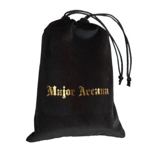 Sacchetto in velluto Arcana Luminis – Arcana Major, morbido ed elegante, con stampa dorata e chiusura a coulisse